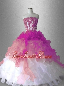 Gorgeous Appliques Ball Gown Classical Sweet 16 Gowns with Ruffles