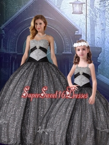 2015 Fall Classical Ball Gown Sweetheart Appliques Macthing Sister Dresses in Black