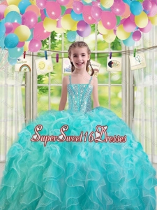 2015 Fall New Style Aqua Blue Mini Quinceanera Dresses with Ruffles and Beading