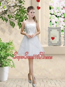 Classical Appliques and Beaded White Dama Dresses with Strapless