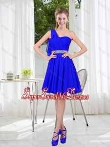 Custom Made One Shoulder Mini-length Quinceanera Dama Dresses in Royal Blue