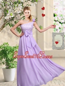Fashionable One Shoulder Dama Dresses with Hand Made Flowers