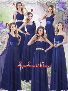 New Style Empire Floor Length Dama Dresses in Navy Blue