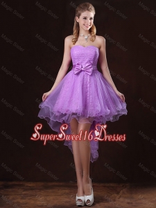 Pretty Strapless Bowknot Dama Dresses with High Low