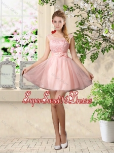 Sturning A Line Bateau Quinceanera Dama Dresses with Lace and Bowknot