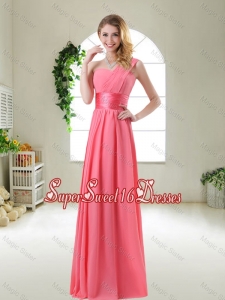 Cheap Watermelon Red Quinceanera Dama Dresses with One Shoulder