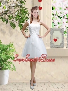 Discount One Shoulder Appliques Quinceanera Dama Dresses in White