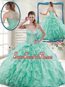Summer Pretty Mint Quinceanera Gowns with Beading and Ruffles