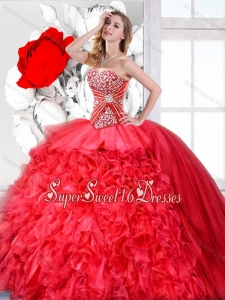 Red Sweetheart Perfect Quinceanera Gowns with Beading