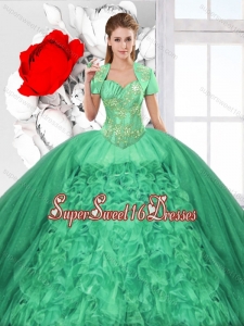 Fashionable Ruffles and Beaded Quinceanera Dresses in Green