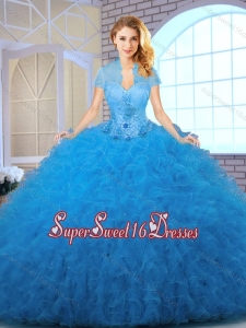 2016 Elegant Blue Sweet 16 Dresses with Appliques and Ruffles