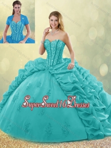 Fashionable Brush Train Pick Ups and Beading Detachable Quinceanera Gowns