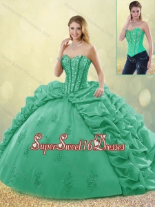 Hot Sale Turquoise Detachable Quinceanera Dresses with Brush Train for 2016