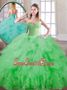 Beautiful Spring Green Sweet Fifteen Dresses with Beading for 2016