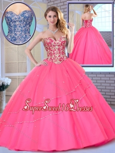 Latest Beading Sweetheart Sweet Fifteen Dresses in Hot Pink