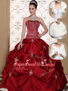 Fashionable Strapless Quinceanera Gowns with Embroidery and Pick Ups