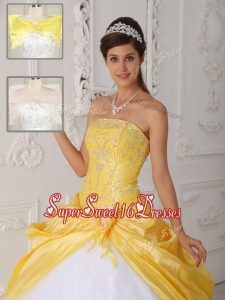 Cheap Strapless Quinceanera Gowns with Appliques for 2016