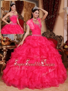 Fashionable Beading Coral Red Quinceanera Gowns with Sweetheart