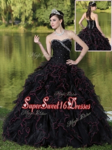 Fashionable Ruffles Layered and Beading Quinceanera Gowns in Black
