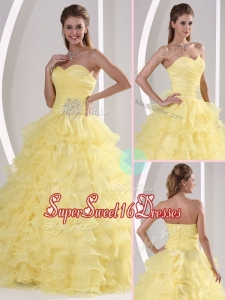 New Style Sweetheart Quinceaners Gowns with Appliques and Ruffled Layers