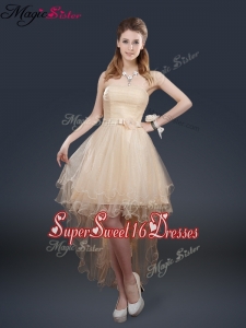 Pretty 2016 High Low Quinceanera Dama Dresses with Belt for Fall