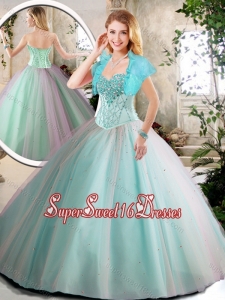 Elegant Aqua Blue Sweet Sixteen Dresses with Beading