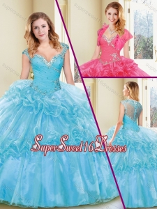 Fashionable Beading and Ruffles Sweet Sixteen Dresses in Aqua Blue