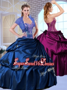 2016 Quinceanera Dresses Sweetheart Taffeta Royal Blue Quinceanera Dresses with Appliques