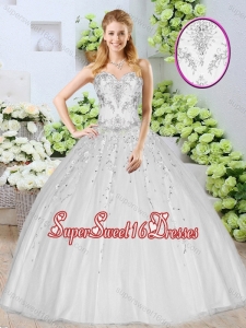 Cheap Ball Gown White Quinceanera Dresses with Beading for 2016