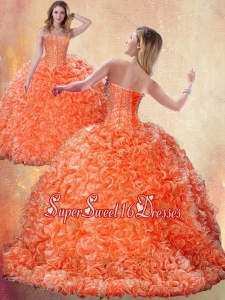 2016 Fashionable Brush Train Orange Quinceanera Dresses with Beading and Ruffles