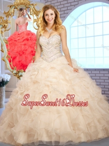 Beautiful Ball Gown Champagne Quinceanera Dresses with Beading and Ruffles