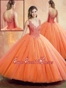 Beautiful Straps Orange Cheap Sweet 16 Dresses with Beading and Appliques
