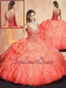 New Arrivals V Neck Quinceanera Dresses with Ruffles and Appliques