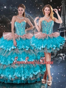 2016 Luxurious Detachable Sweetheart Ruffled Layers Quinceanera Dresses