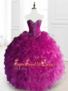2016 In Stock Beading and Ruffles Quinceanera Dresses in Fuchsia