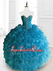 2016 In Stock Beading and Ruffles Sweetheart Quinceanera Dresses in Blue