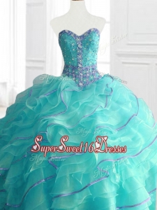 In Stock Aqua Blue Sweet 16 Dresses with Beading and Ruffles