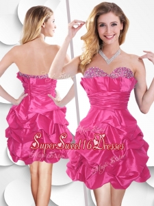 2016 Fashionable Hot Pink Taffeta Dama Dresses with Beading and Bubles