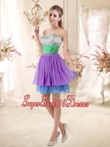 Most Popular Sweetheart Multi Color Short Dama Dresses with Sequins