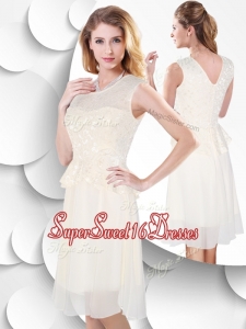 Perfect Scoop Knee Length White Dama Dresses with Lace