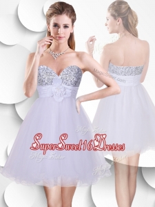 2016 Beautiful Short Quinceanera Dama Dresses with Sequins and Hand Made Flowers
