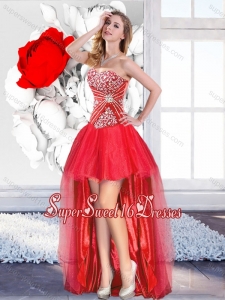 Classical Red High Low Quinceanera Dama Dresses with A Line