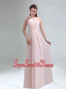 Romantic 2015 High Neck Chiffon Light Pink Dama Dress