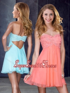Simple Applique and Sequined Short Dama Dress in Peach