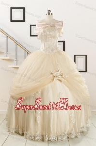 Elegant Appliques 2015 Champagne Quinceanera Dress with Wraps