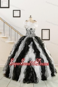 2015 Black and White Sweetheart Dress for Quinceanera with Ruffles