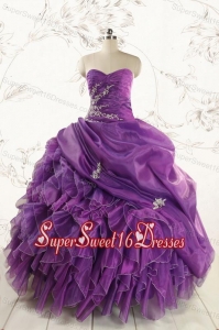 Romantic Purple Ball Gown 2015 Quinceanera Dress with Appliques and Ruffles