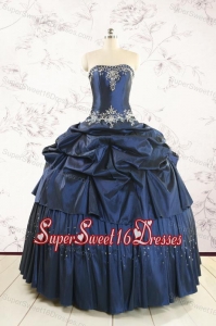 Cheap Navy Blue Quinceanera Dress with Embroidery and Pick Ups