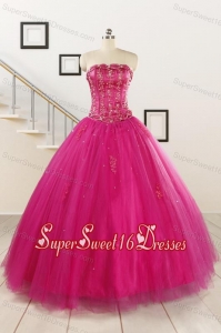 Perfect Fuchsia Quinceanera Dresses with Beading and Appliques for 2015