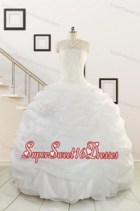 Pretty White Strapless 2015 Quinceanera Dresses with Beading